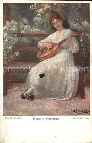 Mandoline Frau Kuenstlerkarte Jos. Straka Pleasant memories  Kat. Musik