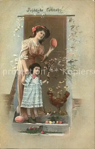 Ostern Easter Paques Mutter Kind Huhn Ostereier  / Greetings /