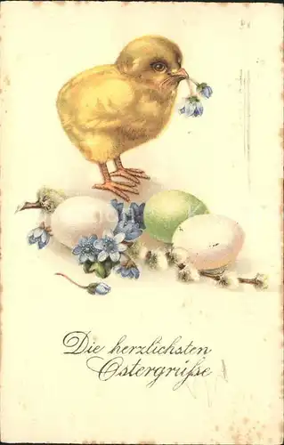 Ostern Easter Paques Kueken Ostereier Leberbluemchen Litho / Greetings /