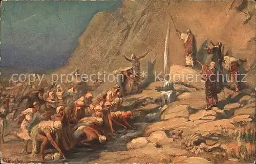 Leinweber R. Moses schlaegt Wasser aus dem Wellen Die heilige Schrift  Kat. Kuenstlerkarte