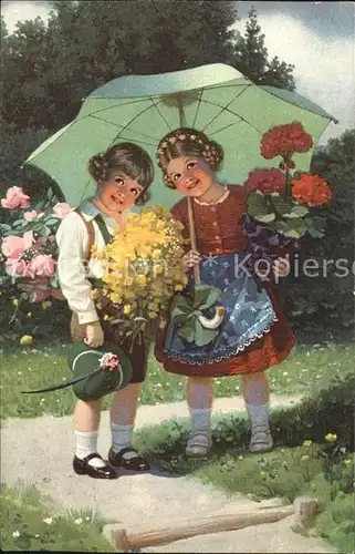 Kinder Child Enfants Blumen Trachten Regenschirm  Kat. Kinder