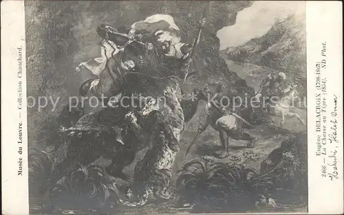 Kuenstlerkarte Eugene Delacroix La Chasse au Tigre Nr. 2466 Kat. Kuenstlerkarte