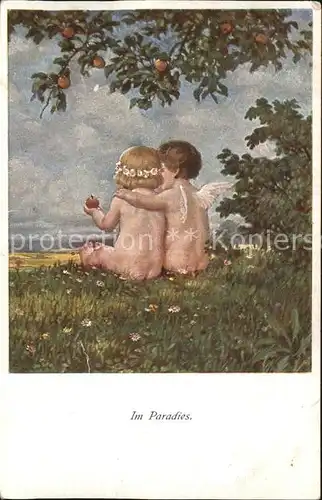 Munk M. Wien Vienne Nr. 1278 Im Paradies Engel Apfelbaum  Kat. Kuenstlerkarte