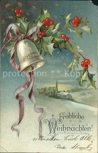 Kirchenglocken Stechpalme Weihnachten Litho Kat. Gebaeude