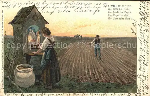 Doecker E. Haussegen Landwirtschaft Acker Marterl Litho Gedicht Kat. Kuenstlerlitho