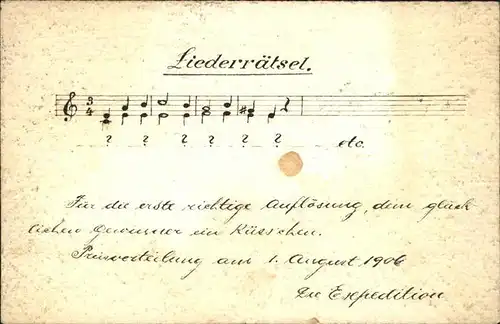 Liederkarte Liederraetsel Noten  Kat. Musik