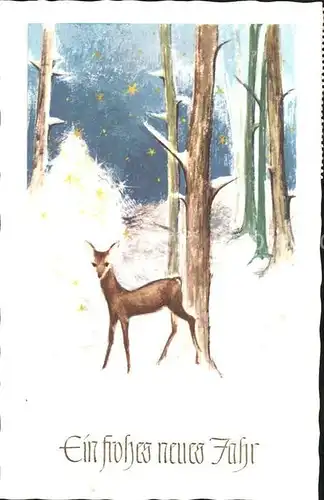 Neujahr Reh Wald Sterne  Kat. Greetings