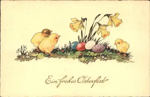 Ostern Easter Paques Kueken Narzissen Ostereier Verlag-EAS-Nr. 1687 / Greetings /