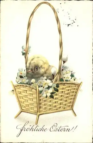 Ostern Easter Paques Kueken Korn Blumen Litho / Greetings /