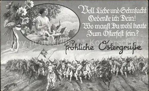Soldatenpoesie Kavallerie Ostern Schluesselblumen Veilchen  Kat. Militaria