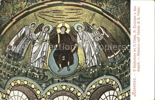 Religion Musaico Abside S. Vitale Redentore S. Ecclesio e due Angeli Ravenna Kat. Religion