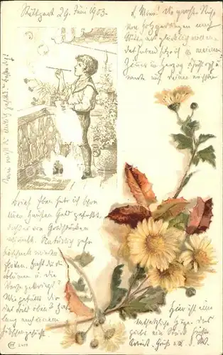 Blumen Margeriten Kind Seifenblasen Litho Kat. Pflanzen