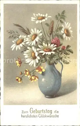 Geburtstag Margeriten Kleeblumen Vase  Kat. Greetings