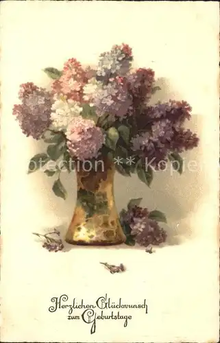 Geburtstag Flieder Vase Litho Verlag Meissner und Buch Kat. Greetings