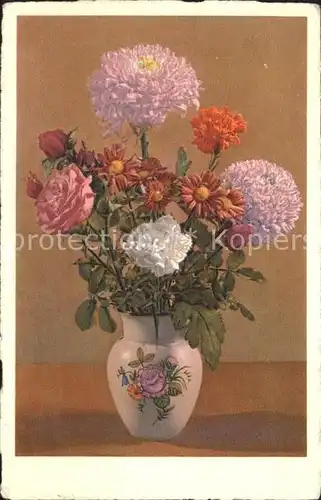 Blumen Dahlien Rosen Nelke Vase  Kat. Pflanzen