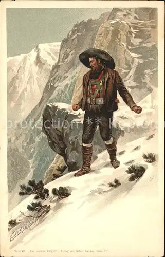 Doecker E. Wanderer Bergsteiger Serie Aus unseren Bergen Litho Kat. Kuenstlerlitho