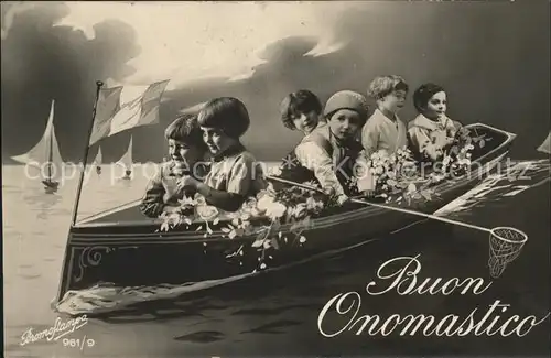 Namenstag Namenskarte Kinder Boot Blumen Fischnetz Foto-Bromostampa-Nr. 961/9 /  /