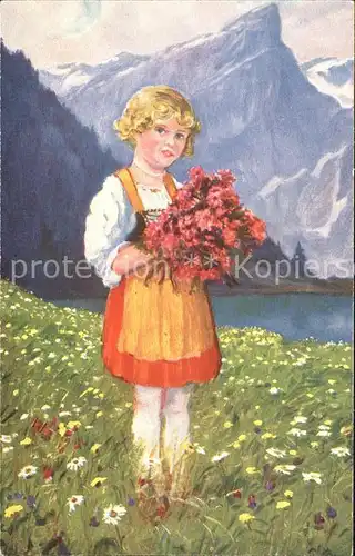 Kutscha Paolo Schwizer Maidli Nr. 78 Kind Blumen Wiese Berge  Kat. Kuenstlerkarte