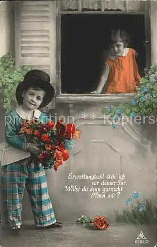 Foto PH Nr. 6582 2 Kinder Poesie Gedicht Blumen Zylinder  Kat. Fotografie
