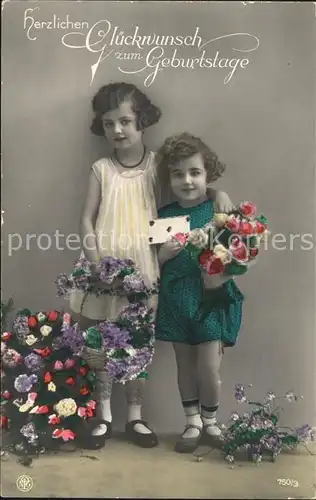 Foto NPG Nr. 750 3 Kinder Blumen Geburtstag  Kat. Neue Photographische Gesellschaft
