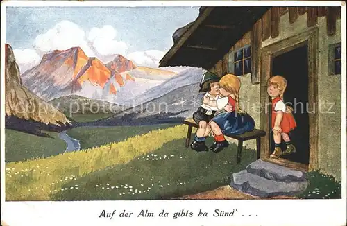 Kinder Child Enfants Berge Fluss Auf der Alm da gibts ka Suend  Kat. Kinder