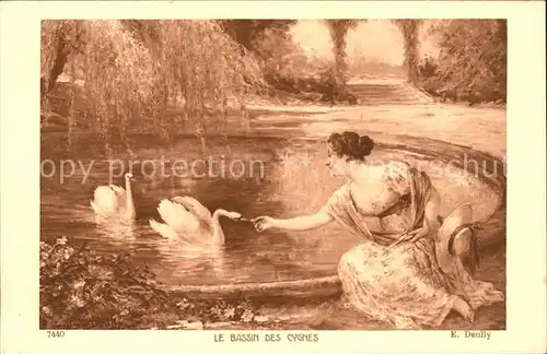 Kuenstlerkarte E. Deully Le Bassin des Cygnes Nr. 7440 Salon de Paris Kat. Kuenstlerkarte
