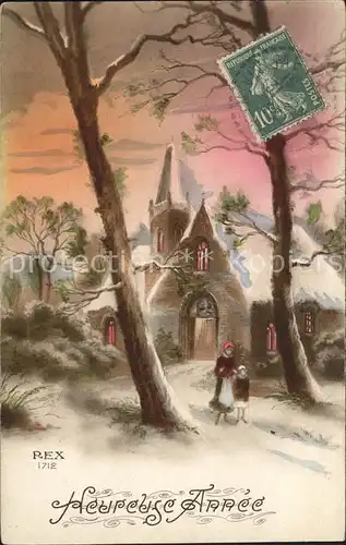Verlag REX Nr. 1712 Neujahr Kirche Baeume Kat. Verlage