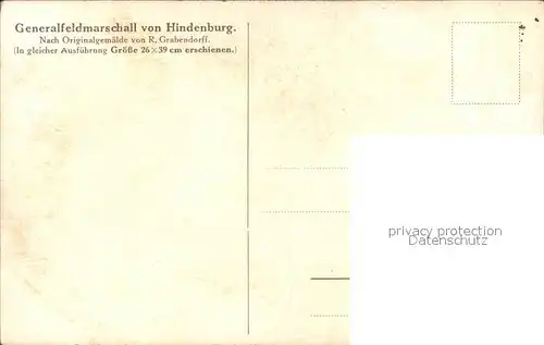 Hindenburg Generalfeldmarschall Orden Kuenstlerkarte R. Grabendorff Kat. Persoenlichkeiten