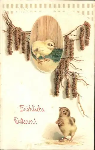 Ostern Easter Paques Kueken Weidenkaetzchen Litho / Greetings /