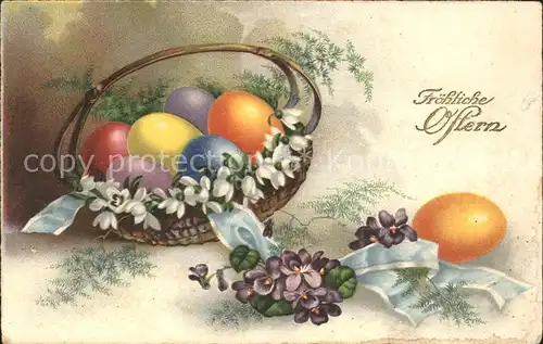 Ostern Easter Paques Ostereier Korb Schneegloeckchen Veilchen Litho / Greetings /