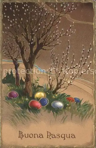 Ostern Easter Paques Ostereier Weidenkaetzchen  / Greetings /