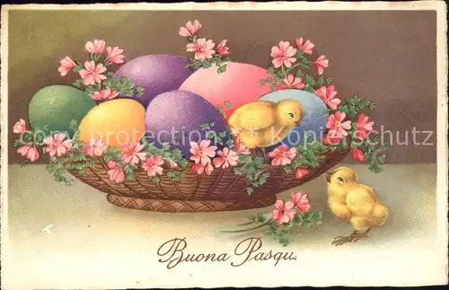 Ostern Easter Paques Kueken Ostereier Mehlprimeln Litho / Greetings /