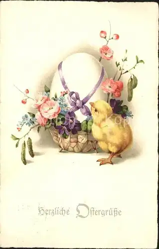 Ostern Easter Paques Kueken Ei Veilchen Primeln Litho / Greetings /