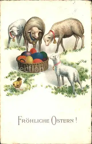 Ostern Easter Paques Schafe Lamm Kueken Ostereier Litho  / Greetings /