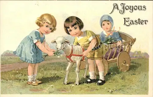Ostern Easter Paques Kinder Lamm Wagen Litho / Greetings /