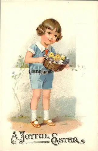 Ostern Easter Paques Kind Kueken Blumen Litho / Greetings /