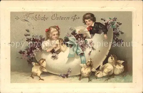 Ostern Easter Paques Kinder Kueken Ei Veilchen Litho / Greetings /