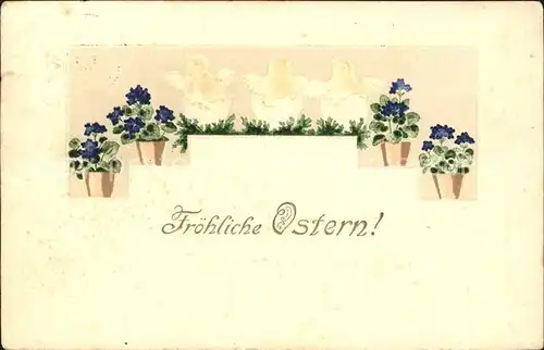 Ostern Easter Paques Kueken Blumen  / Greetings /