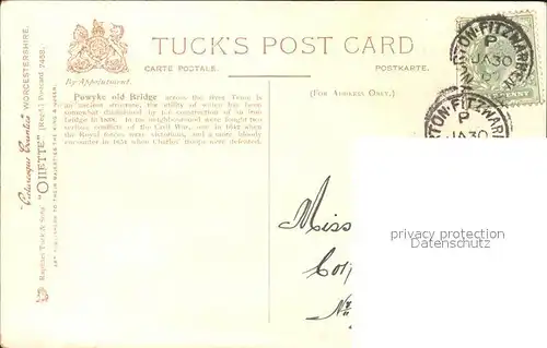 Verlag Tucks Oilette Nr. 7458 Powyke old Bridge Worcestershire Kat. Verlage