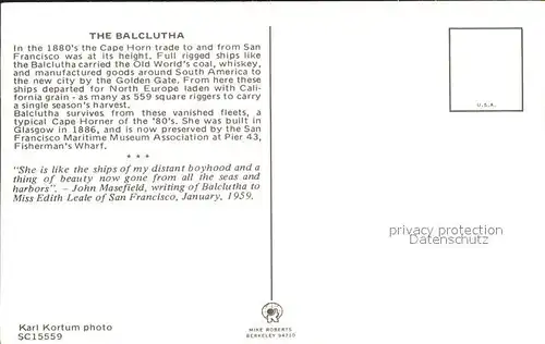 Segelschiffe The Balclutha  Kat. Schiffe