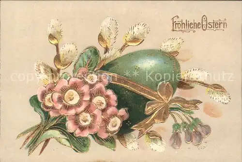 Ostern Easter Paques Blumen Weidenkaetzchen Ei Litho / Greetings /