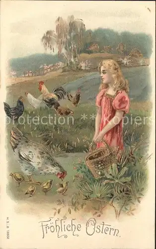 Ostern Easter Paques Kind Hahn Huehner Kueken Litho / Greetings /