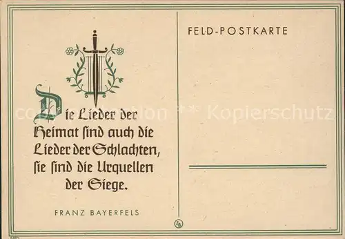 Liederkarte Schwert Franz Bayerfels Kat. Musik