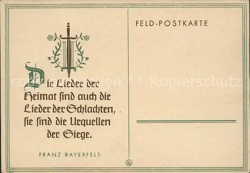 Liederkarte Schwert Franz Bayerfels Kat. Musik