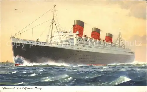 Dampfer Oceanliner R.M.S. Queen Mary Kuenstlerkarte Kat. Schiffe