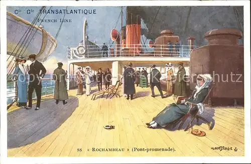 Dampfer Oceanliner SS Rochambeau Pont promenade Kuenstlerkarte Albert Sebille Kat. Schiffe