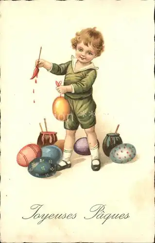 Ostern Easter Paques Kind Ostereier Pinsel Malerei Litho / Greetings /