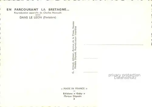Kuenstlerkarte Charles Homualk Dans de Leon Finistere Nr. 3 Trachten Kat. Kuenstlerkarte