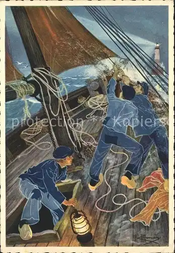 Kuenstlerkarte Charles Homualk Phare d Ar Men Segeschiff Bretagne Nr. 32 Kat. Kuenstlerkarte