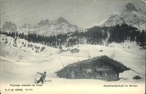 Schlitten Schnee Hornschlitten Alpenlandschaft im Winter Berghuette / Sport /